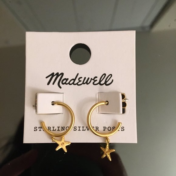 Madewell Starfish Charm Hoop Gold Earrings NWT - Picture 1 of 5